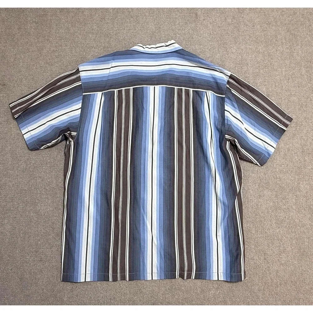 Tommy Bahama Shirt Mens‎ XL Blue Stripe Short Sleeve Silk Tencel Button Casual